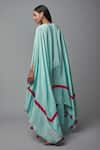 Shop_Blue Lotus Design_Blue Crepe Tasselled V-neck Asymmetric Kaftan With Pant _at_Aza_Fashions