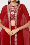 Buy_Blue Lotus Design_Red Georgette Embroidered Floral Cape Sequin Embellished Border Palazzo Set _Online_at_Aza_Fashions