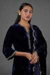 Buy_Blue Lotus Design_Blue Velvet Embroidered Zardozi Notched Kurta Pant Set _Online_at_Aza_Fashions