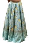 Blue Lotus Design_Blue Raw Silk Printed Bead Sweetheart Floral Lehenga Set _Online_at_Aza_Fashions