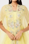 Buy_Blue Lotus Design_Yellow Organza Embroidered Floral Cape Open Border Draped Skirt Set _Online_at_Aza_Fashions