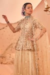 Shop_Sachkiran Bimbra_Gold Organza Embroidery Zari High Neck Noor Kurta Sharara Set _at_Aza_Fashions