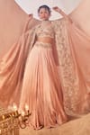 Buy_Sachkiran Bimbra_Pink Organza Embroidery Zari Open Neck Bahar Gul Cape Skirt Set _at_Aza_Fashions