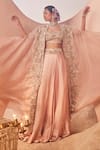 Shop_Sachkiran Bimbra_Pink Organza Embroidery Zari Open Neck Bahar Gul Cape Skirt Set _at_Aza_Fashions