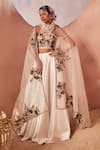 Buy_Sachkiran Bimbra_White Organza Embroidery Zari Off Solid Satin Gathered Flare Lehenga Set _at_Aza_Fashions