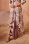 Buy_Sachkiran Bimbra_Purple Organza Embroidery Zari V Neck Padma Jacket Draped Skirt Set _Online_at_Aza_Fashions