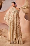 Buy_Sachkiran Bimbra_Gold Organza Embroidery Zari One Shoulder Mughal Bloom Kurta Sharara Set _at_Aza_Fashions