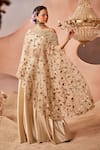 Sachkiran Bimbra_Gold Organza Embroidery Zari One Shoulder Mughal Bloom Kurta Sharara Set _at_Aza_Fashions