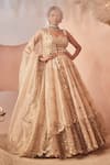 Buy_Sachkiran Bimbra_Gold Organza Embroidery Zari Square Neck Persian Bloom Lehenga Set _at_Aza_Fashions