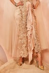 Sachkiran Bimbra_Cream Organza Embroidery Zari High Neck Gardenia Sheer Cape Draped Skirt Set _Online_at_Aza_Fashions