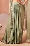 Buy_Sachkiran Bimbra_Green Organza Embroidery Zari V Neck Ivy Bloom Sheer Cape Draped Skirt Set _Online_at_Aza_Fashions