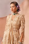 Sachkiran Bimbra_Gold Organza Embroidery Zari V Neck Lily Fleur Jacket Lehenga Set _Online_at_Aza_Fashions