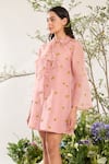 Meadow_Pink Dress - Silk Cotton Organza Embroidery Floral Collared Neck Hand _at_Aza_Fashions