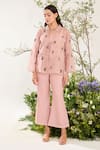 Buy_Meadow_Pink Jacket Silk Cotton Organza Embroidery Floral Collared Neck Hand Pant Set _at_Aza_Fashions