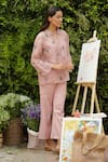 Meadow_Pink Jacket Silk Cotton Organza Embroidery Floral Collared Neck Hand Pant Set _Online