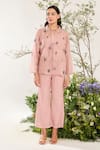 Buy_Meadow_Pink Jacket Silk Cotton Organza Embroidery Floral Collared Neck Hand Pant Set _Online