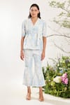 Meadow_Blue Jacket Toile De Jouy Lapel Collar And Pant Set _Online_at_Aza_Fashions