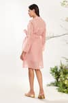 Shop_Meadow_Pink Dress - Silk Cotton Organza Hand Embroidery Sunflower Lapel Floral Coat _at_Aza_Fashions