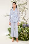 Buy_Meadow_Blue Jacket - Silk Cotton Organza Embroidery Flower Vine Hand And Pant Set _at_Aza_Fashions