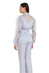 Buy_Meadow_Blue Jacket - Silk Cotton Organza Embroidery Flower Vine Hand And Pant Set _Online_at_Aza_Fashions