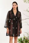 Buy_Meadow_Black Dress Silk Cotton Organza Embroidery Floral Summer Coat With Belt _Online_at_Aza_Fashions