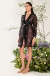 Shop_Meadow_Black Dress Silk Cotton Organza Embroidery Floral Summer Coat With Belt _Online_at_Aza_Fashions