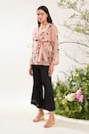 Shop_Meadow_Pink Jacket Silk Cotton Organza Embroidery Floral Lapel Floret Pant Set _at_Aza_Fashions