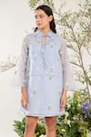 Shop_Meadow_Blue Dress Silk Cotton Organza Embroidery Daisy Collared Neck Sheer _Online_at_Aza_Fashions