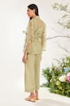 Shop_Meadow_Green Jacket Silk Cotton Organza Hand Embroidered Floral Jacket V Pant Set _at_Aza_Fashions