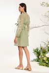 Shop_Meadow_Green Dress Silk Cotton Organza Hand Embroidered Floral Dress Notched Short _at_Aza_Fashions