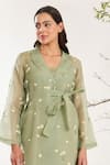 Buy_Meadow_Green Dress Silk Cotton Organza Hand Embroidered Floral Dress Notched Short _Online_at_Aza_Fashions