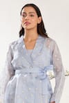 Meadow_Blue Jacket Silk Cotton Organza Hand Embroidered Floral V Neck Sheer _Online_at_Aza_Fashions