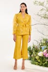 Buy_Meadow_Yellow Jacket Silk Cotton Organza Hand Embroidered Floral V Neck  _at_Aza_Fashions