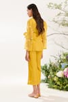 Shop_Meadow_Yellow Jacket Silk Cotton Organza Hand Embroidered Floral V Neck  _at_Aza_Fashions