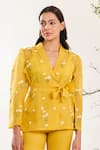 Buy_Meadow_Yellow Jacket Silk Cotton Organza Hand Embroidered Floral V Neck  _Online_at_Aza_Fashions