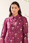 Meadow_Purple Silk Cotton Blend Hand Embroidered Floral Collared Shirt _Online_at_Aza_Fashions