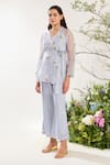 Buy_Meadow_Blue Jacket Silk Cotton Organza Hand Embroidered Floral Jacket And Pant Set _at_Aza_Fashions