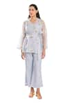 Buy_Meadow_Blue Jacket Silk Cotton Organza Hand Embroidered Floral Jacket And Pant Set _Online_at_Aza_Fashions