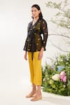 Shop_Meadow_Black Jacket Silk Cotton Organza Hand Embroidered Floral Contrast Pant Set _Online_at_Aza_Fashions