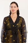 Meadow_Black Jacket Silk Cotton Organza Hand Embroidered Floral Jacket V Contrast _Online_at_Aza_Fashions