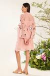 Shop_Meadow_Pink Silk Cotton Organza Embroidery Blossom Lapel Collar Coat Dress With Belt _at_Aza_Fashions