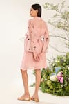 Shop_Meadow_Pink Silk Cotton Organza Embroidery Blossom Lapel Collar Coat Dress Set _at_Aza_Fashions