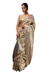 Shop_Sacred Weaves_Green Tissue Silk Zari Stripe Handwoven Saree With Unstitched Blouse Piece 