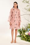 Buy_Meadow_Pink Shirt Dress Silk Cotton Organza Embroidery Fleur Collar Neck With Inner _at_Aza_Fashions