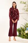 Shop_Meadow_Red Jacket Silk Cotton Organza Embroidery Floret Peter Pan With Inner Top _at_Aza_Fashions