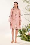 Buy_Meadow_Pink Silk Cotton Organza Embroidery Floral Collar Neck Shirt Dress _at_Aza_Fashions