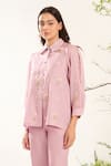 Shop_Meadow_Purple Silk Blend Lining Embroidery Sunny Bloom Peter Shirt Set _at_Aza_Fashions