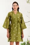 Buy_Meadow_Green Dress Silk Cotton Handloom Fabric Embroidery Daisy Shirt With Inner _Online_at_Aza_Fashions