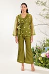 Buy_Meadow_Green Jacket Silk Cotton Organza Embroidery Daisy Glory Cuban With Inner Top _at_Aza_Fashions