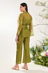 Shop_Meadow_Green Jacket Silk Cotton Organza Embroidery Daisy Glory Cuban Collar Pant Set _at_Aza_Fashions